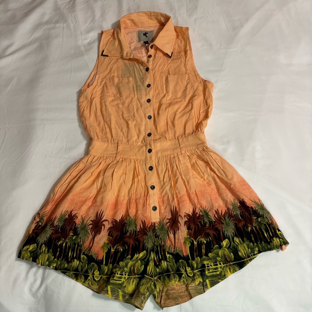 NWT One Teaspoon Toucan Zephyr Romper Sleeveless Shirt Style Size S Tropical Hem - Picture 11 of 16